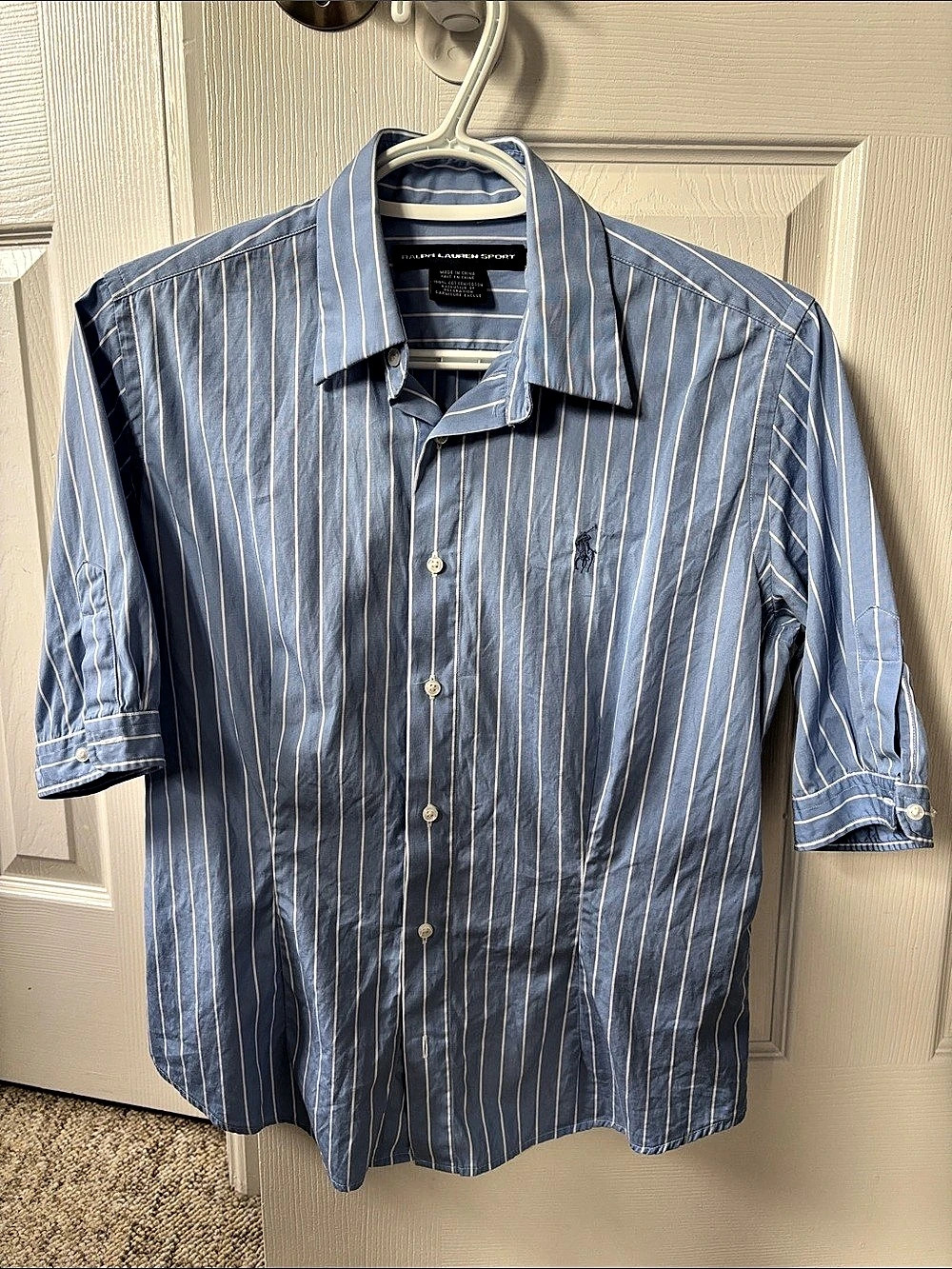 Ralph Lauren Sport Striped Button Down Shirt in Blue & White Size 8